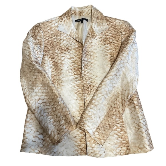 Lafayette 148 New York Gold Tan Beige Brown Silk and Linen Print Jacket - Picture 8 of 9